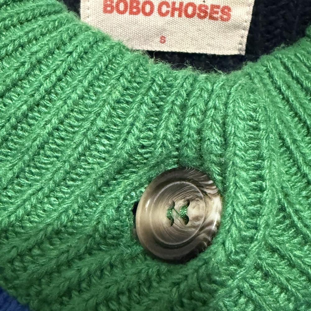 Bobo Choses Color Block Cardigan Sweater Oversized Chunky Knit Size S Preppy - Picture 6 of 11